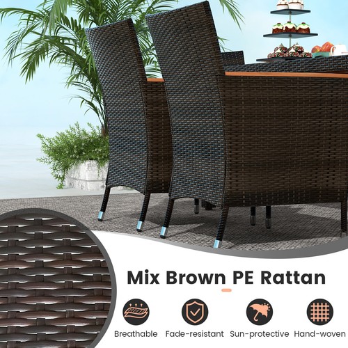 7 Pieces Outdoor Wicker Dining Set with Acacia Wood Table and 6 Stackable Chairs - Picture 7 of 10