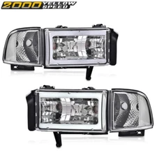 Fit For Ram 1500 2500 3500 94-02 Chrome /Clear Corner LED DRL Headlights Lamps