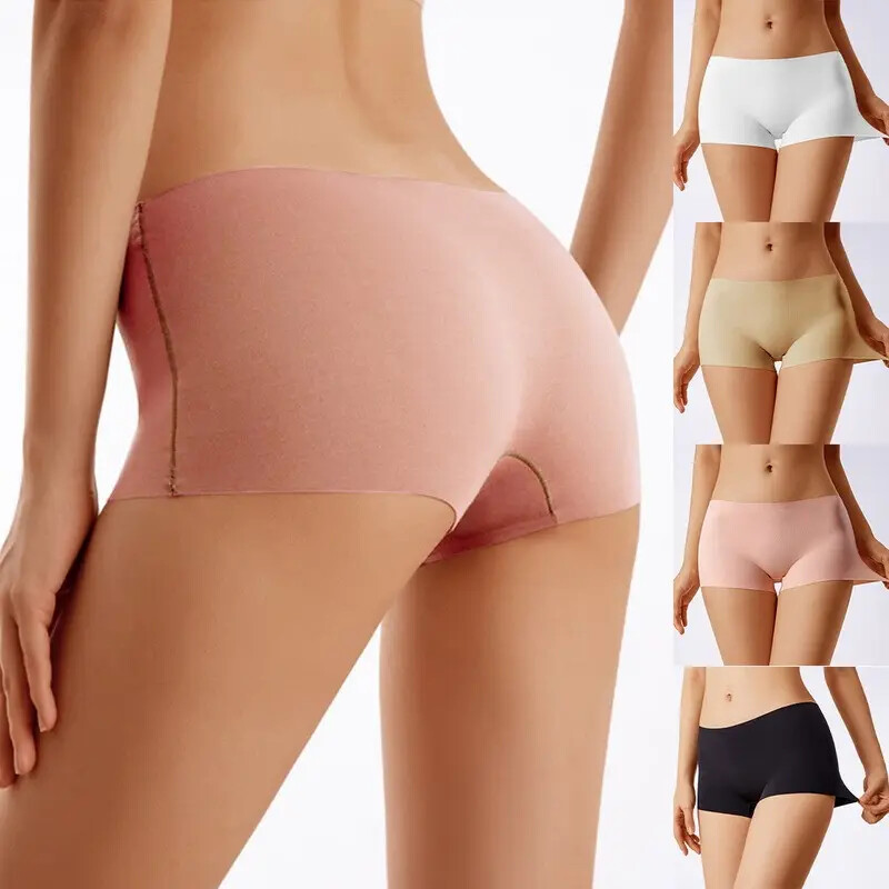 Ladies Ice Silk Seamless Boxer Briefs Mid Waist Knickers 3 Pack