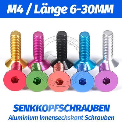 M4 Aluminium Senkkopfschrauben Farbig Eloxiert Innensechskant Schrauben 6-30mm - Bild 1 von 4