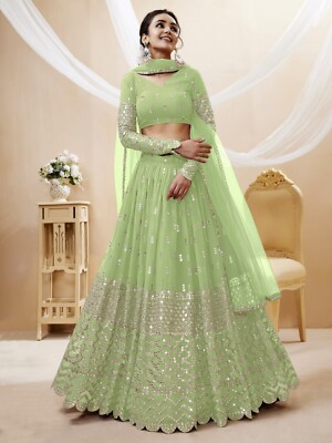 Indian Designer Georgette Lehenga Choli With Pista Green Dupatta For Reception | eBay Indian Designer Georgette Lehenga Choli With Pista Green Dupatta For Reception | eBay