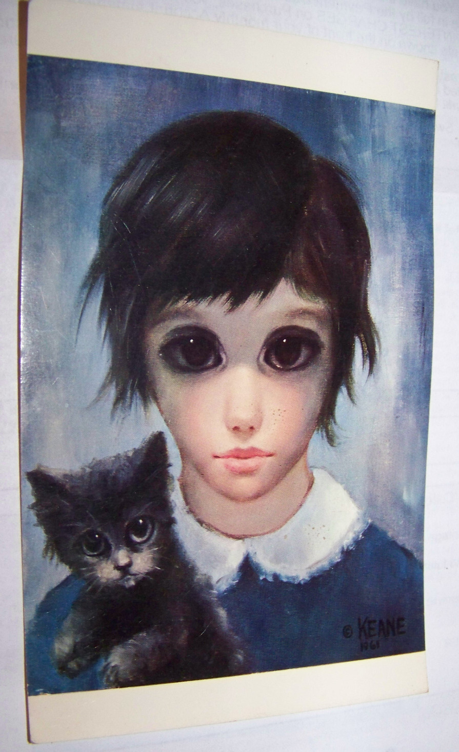 Vintage!! 1961 Mid Century WALTER KEANE "GIRL & HER CAT", FREE SHIPPING US ONLY!