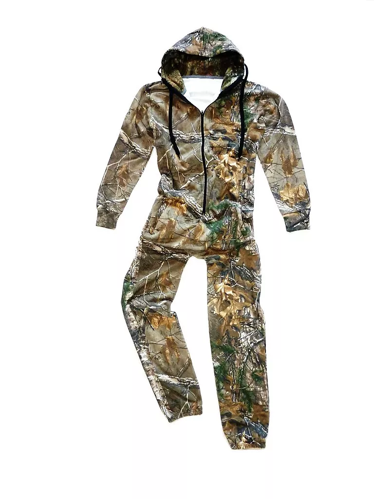 STEALTH CAMO ONESIE Mens tree camouflage jumpsuit Warm fishing hunting all  in 1