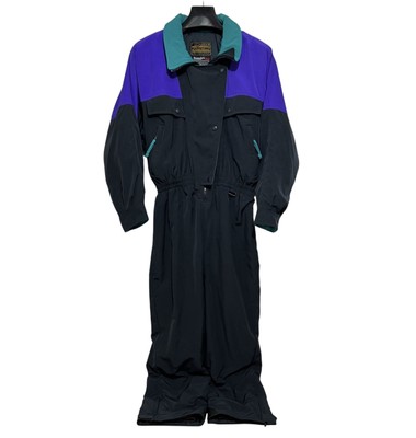 Vtg 80s 90s Eddie Bauer 3M Thinsulate One Piece Ski Snow Suit Womens 12P Black