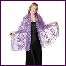 Elegant Women Floral Embroidery Sequined Shawl Wrap Shoulder Scarf Party Wedding