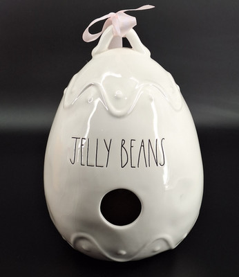 Rae Dunn by Magenta 2021 Glossy Ceramic Ivory Easter Egg Birdhouse Jelly Beans
