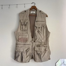 Vintage Banana Republic Beige Utility Travel Vest Men  s M Full Zip Multi-Pocket