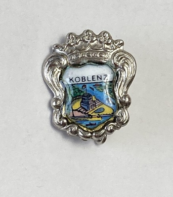 #ad Vintage Koblenz Germany Crest Acrylic Metal Pin Rivers Crossing $19.90