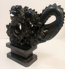 Vtg Chinese Carved Black Jade Dragon Bookend Heavy Statue Sculpture 8 Inch 4 Lbs