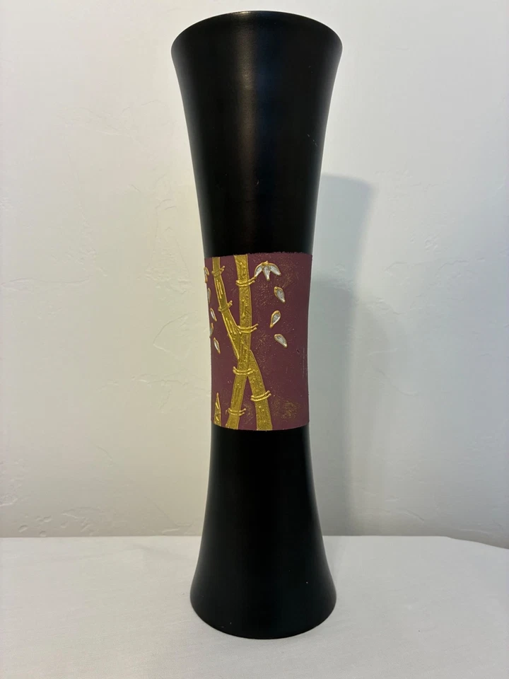 Jarrón de madera de mango de 14 pulgadas de alto estilo oriental Foto 2 de 4