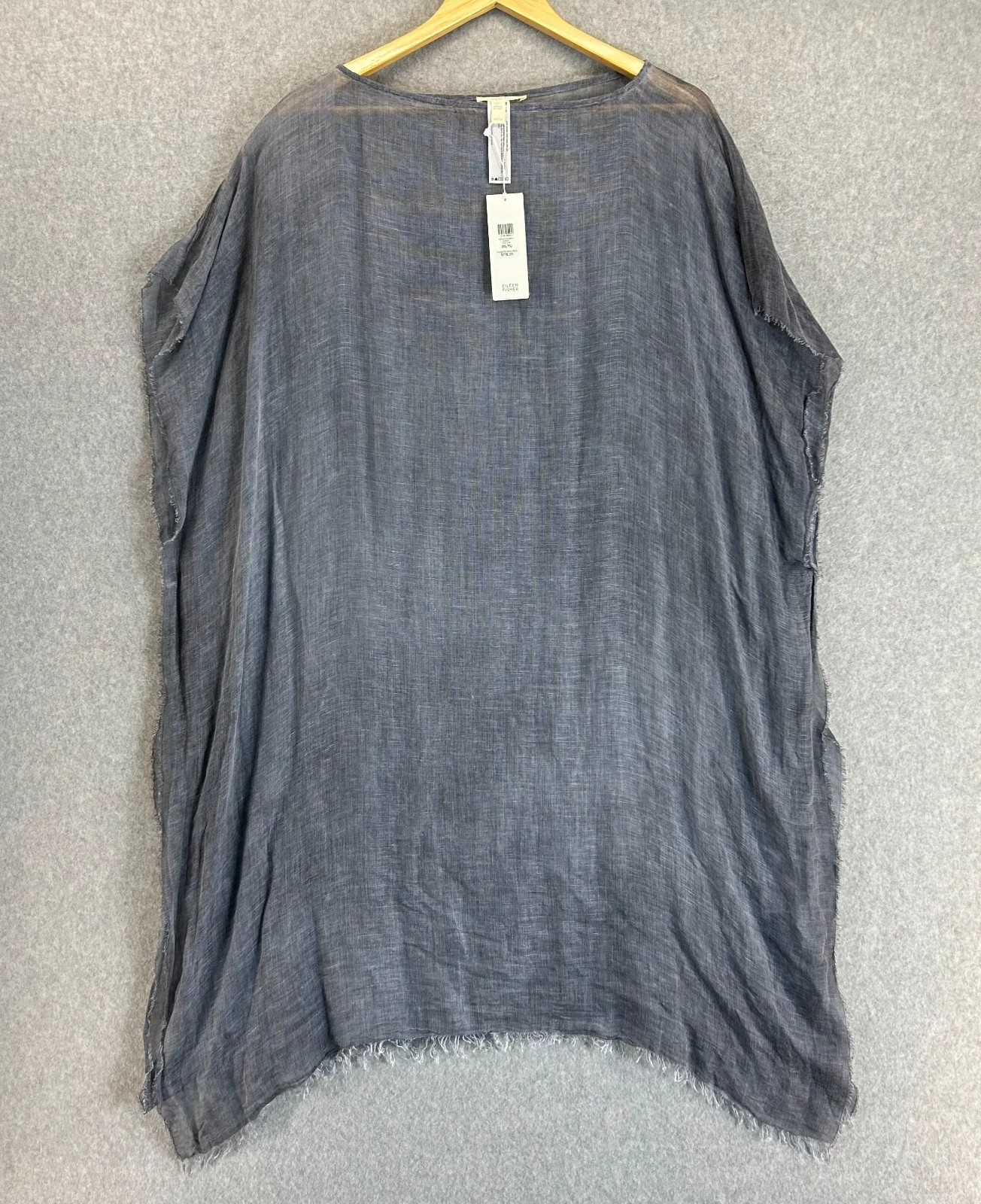 Eileen Fisher Modal Linen Silk Midnight Blue Gray Poncho Top One Size $178 NWT