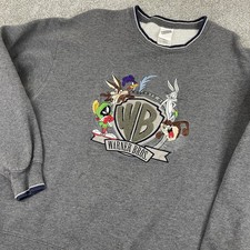 Vintage Warner Bros. Sweatshirt Mens L Y2K Gray Looney Tunes 90s Bugs Bunny