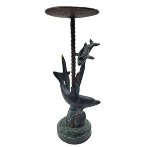 SPI San Pacific Int'l Dolphin Candle Holder Sculpture Bronze Tone Marble Base...