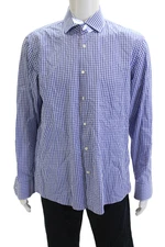Boss Hugo Boss Mens Blue Check Button-Down Dress Shirt 100% Cotton Size 16