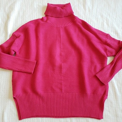 Lillusory Oversized Turtleneck Sweater Hot Pink Size Large L Ribbed Pullover