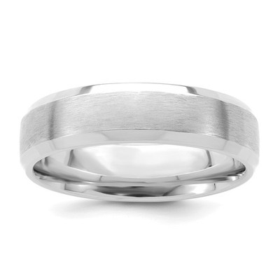 14K White Gold Comfort Fit 6mm Wedding Band With Satin Brushed Finish And Bev...