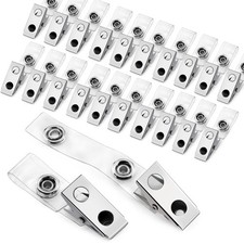 30 Pcs Metal Badge Clips with Clear PVC Straps ID Strap Clip Double Holes Badge