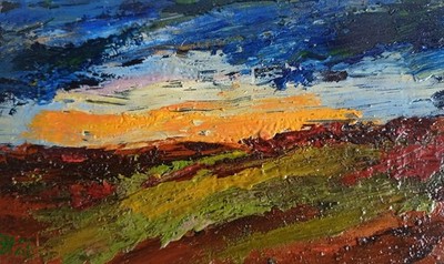 Evening Impasto Painting Original Art Impression Oil Painting 5.5 x 8.6 in