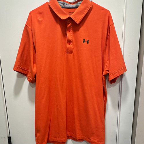 Under Armour Men's Orange Solid HeatGear Logo Loose Fit Polo Shirt 2XL