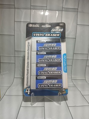 BAZIC Erasers, Jumbo Vinyl Pencil Eraser (4 Pack), Latex Free, White Large Size