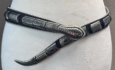 Vtg Leather Streets Ahead Viper Belt Black Italian Rockabilly Silver Snake  M/L