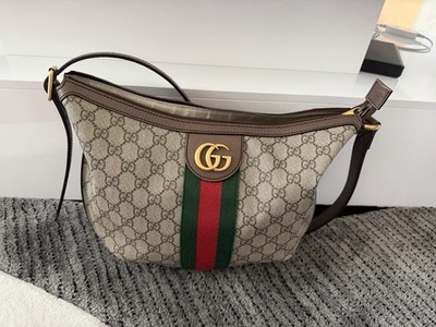 Gucci GG Supreme Monogram Web Small Ophidia Half Moon Hobo Brown Shoulder Bag