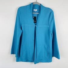 Crown  Ivy Cardigan Sweater Medium Blue Turquoise One Button Pockets