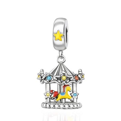 Charms 925 Sterling Silver Carousel Dangle Pendant with 5A Cubic fit for Charm B