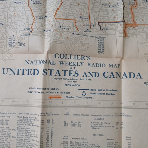 ANTQUE 1924 Collier's The National Weekly Radio FOLDED MAP U.S. & Canada HTF - Picture 12 of 24