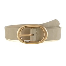 Beige Belts for Jeans Dress Waist Belt for Ladies Oval Pin Gold Buckle Medium