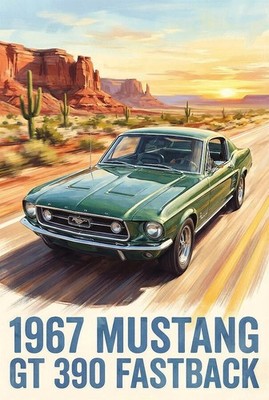 1967 Mustang GT 390 Fastback Classic Car Repro Print Poster 13x19