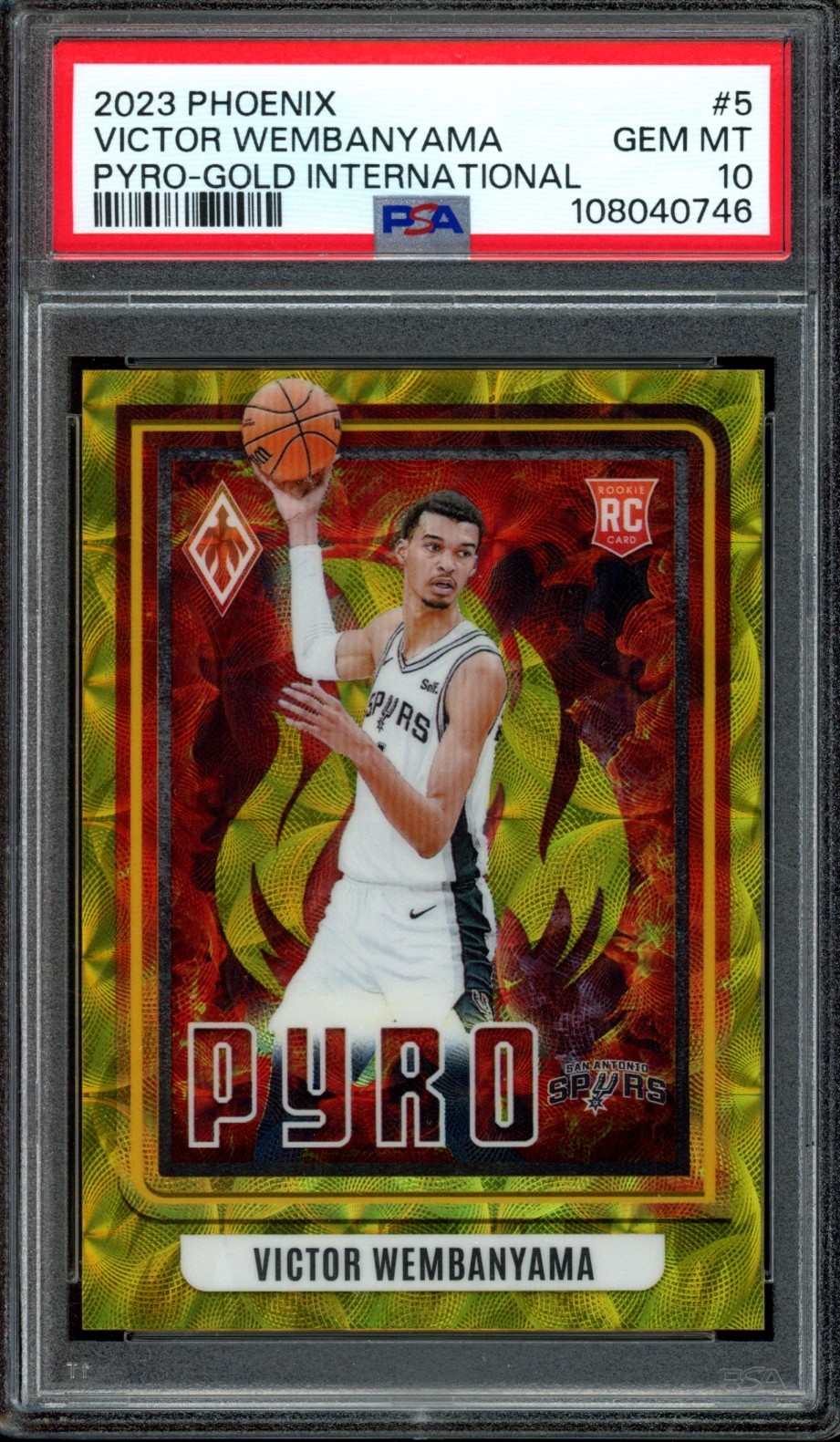 2023-24 Panini Phoenix Victor Wembanyama Pyro Gold /10 Rookie PSA 10 RC Spurs