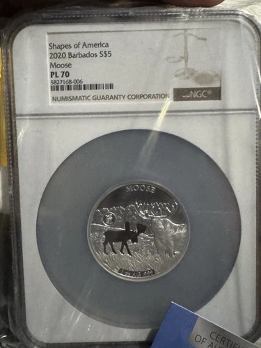 Shapes of America 2020 Barbados S$5 Moose PL 70 5827168-006 NGC