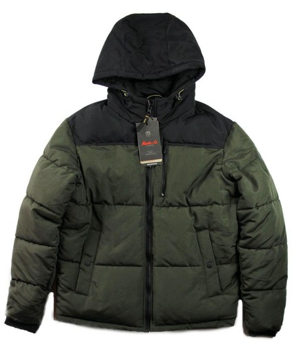 Hawke Herren gefütterte Jacke M gesteppt isoliert Kapuze durchgehender Reißverschluss Taschen oliv $ 150