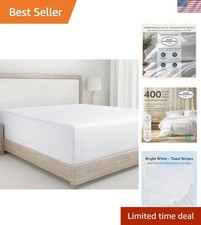 Elegant King Size Fitted Sheet - 400 Thread Count Cotton Sateen, White Striped