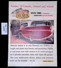 1958 SIMONIZ VISTA Turbo-Whipped Car Wax For All Car Finishes Print Ad 50950