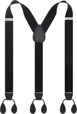 Suspender Elastic Y Back Button End Classic Leather Braces Tuxedo For Men Black 