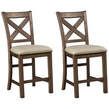 Moriville Rustic Farmhouse 24.5" Upholstered Barstool, 2 Count, Beige & Brown