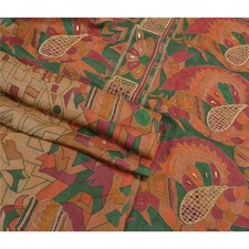 Sanskriti Vintage Indian Peach Sarees Pure Silk Zari Hand Beaded Sari 5Yd Fabric