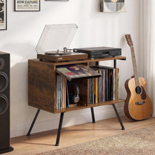 Flip Top Record Player Stand with Vinyl Storage up to 150 Albums
