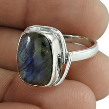 Labradorite Gemstone Solid Sterling Silver Cocktail Bezel Birthday Ring Size 7.5