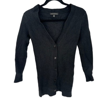 Banana Republic Top XS Black Merino Wool Cardigan Sweater Ribbed Button Knit New