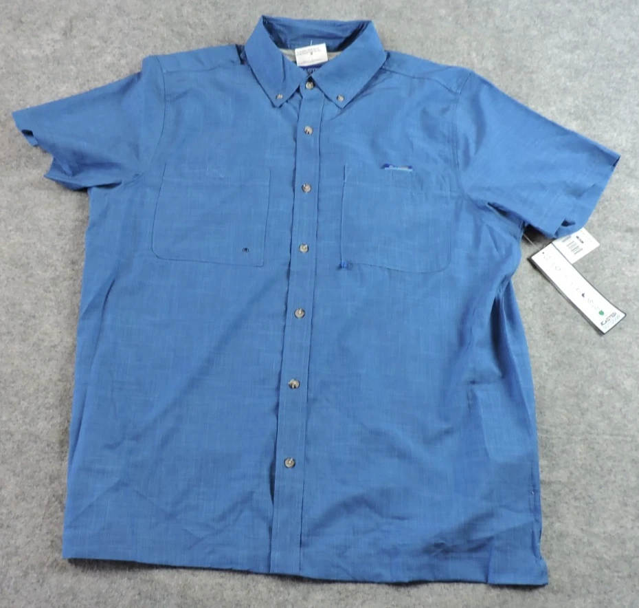 XCASTER Outdoor Mens Large Blue Ashes Woven Short Sleeve Button Fishing Shirt