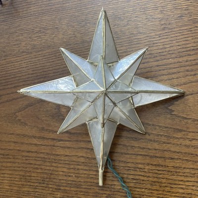 Vintage Capiz Shell Tree Topper Gold Star Christmas Holiday Decor Star Lights Up