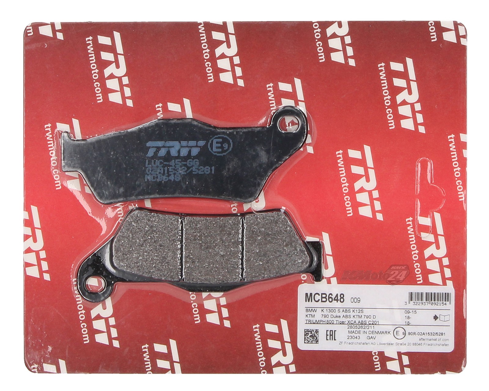 TRW MCB 648 Brake Pads Front Suitable For YAMAHA YP 125 Majesty Year 98 - 09