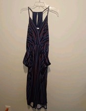 BCBGeneration Multi Colored Striped Dress Small Puffy Gathered Pockets Racerback