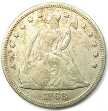1868 Seated Liberty Silver Dollar $1 Coin - Fine / VF Details - Rare Date