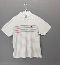 Callaway Opti Dri Men Golf Polo Shirt XL White Striped Short Sleeve Polyester