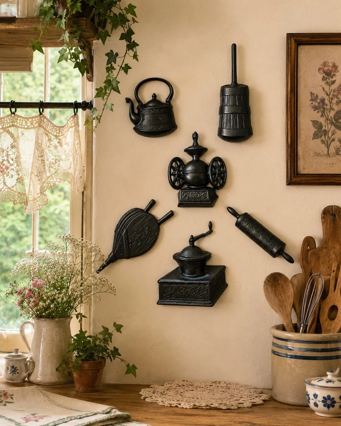 Vintage Sexton Cast Iron Kitchen Wall Decor Set USA Teapot Grinder Rolling Pin
Opens in a new window