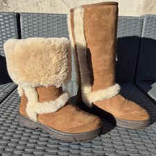 Ugg Sunburst Tall Boots 5218 UK Size 4.5 Brown Suede Sheepskin Wool Lined